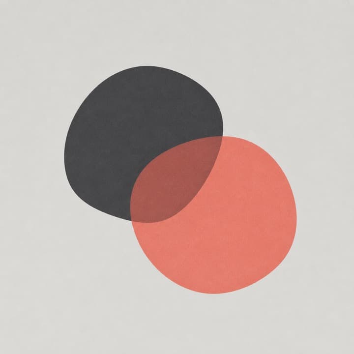 Overlapping charcoal and coral shapes